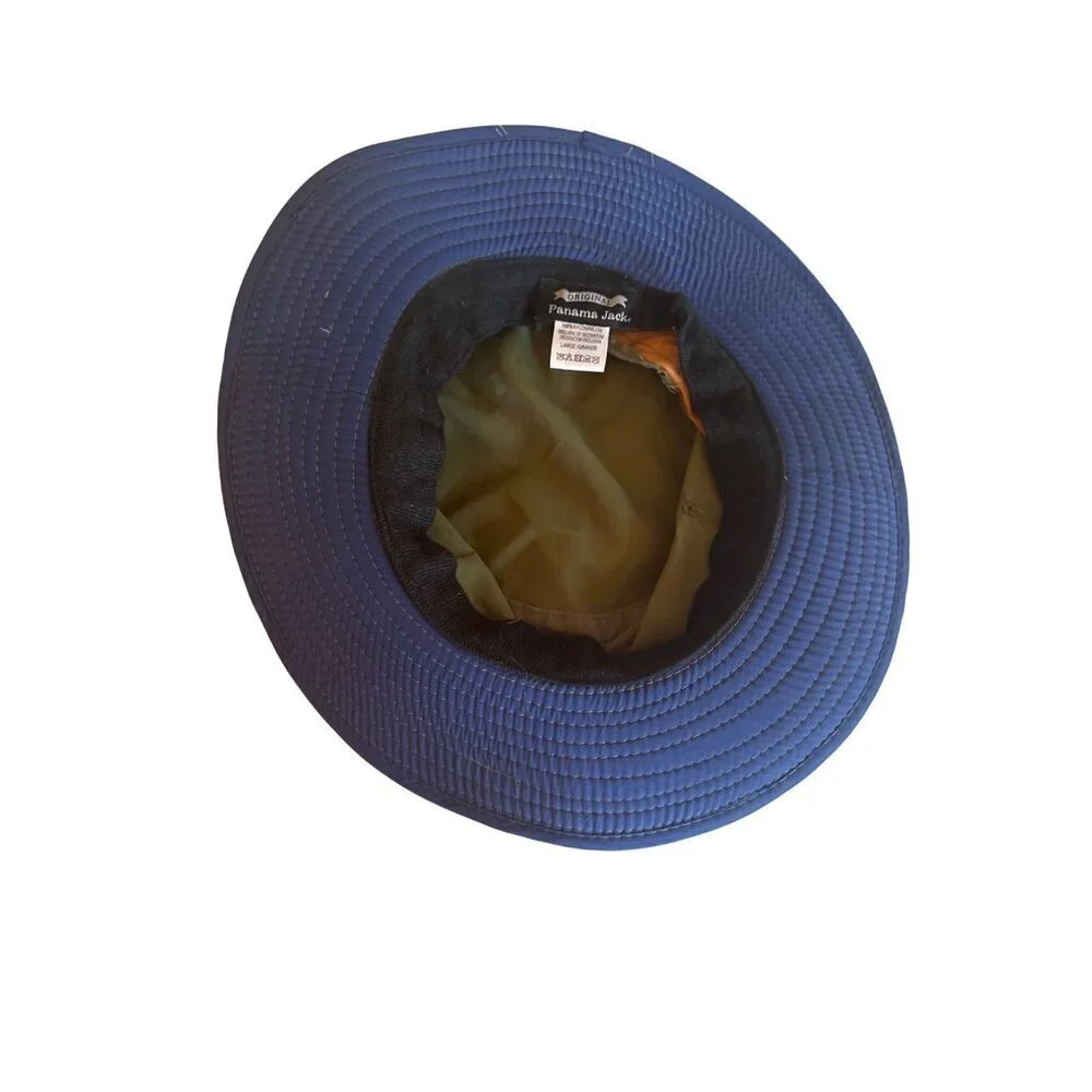 Panama Jack Original Nylon Wide Brim Sun Hat Large Green & Orange With Navy Blue